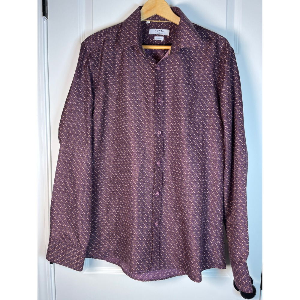 Monza by Rosso Milano Mens Tailored Fit Button Down Shirt Purple CMR-215 Size L